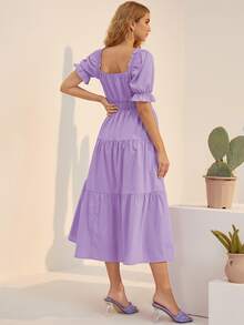 SHEIN Maternity Square Neck Puff Sleeve Frill Trim Dress - Lilac Purple - View 2