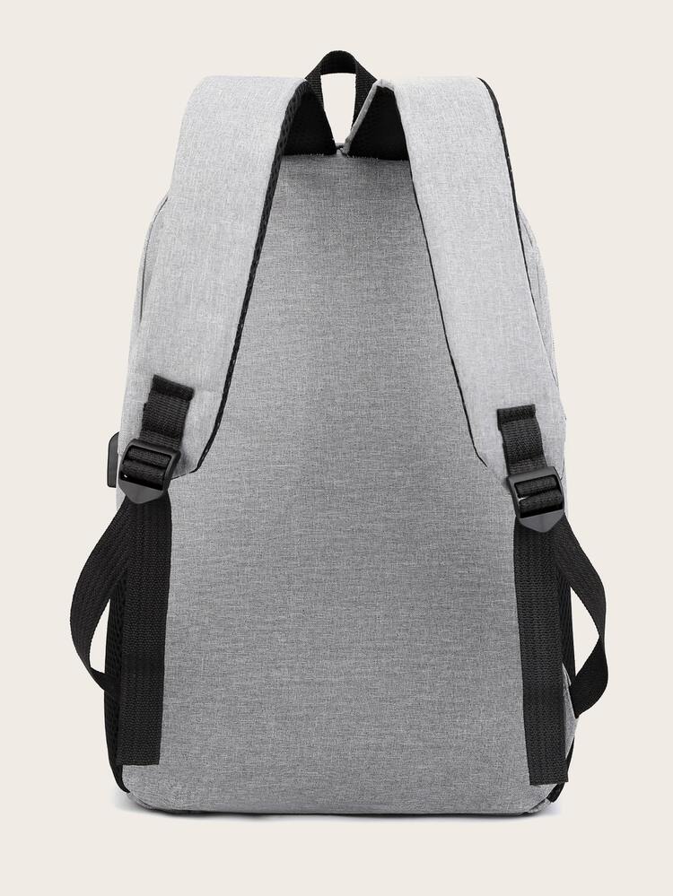 3pcs Men Letter Graphic Backpack Set With pen bag Bookbag Set College Bag Set High School Students Graduate Students University Freshman Sophomore for Commute, Outdoors, Hiking Travel - Grey - View 2