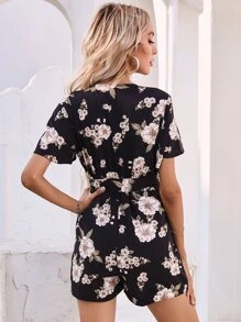 Floral Belted Wrap Romper - Multicolor - View 2