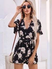 Floral Belted Wrap Romper - Multicolor - View 6