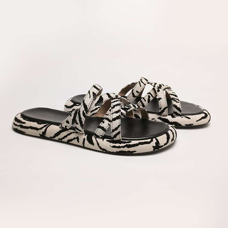 

Zebra Striped Sandals, Beige