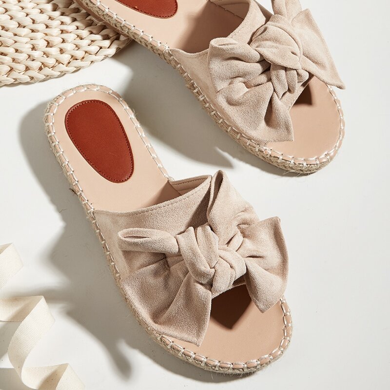 

Bow Decor Slide Sandals, Champagne