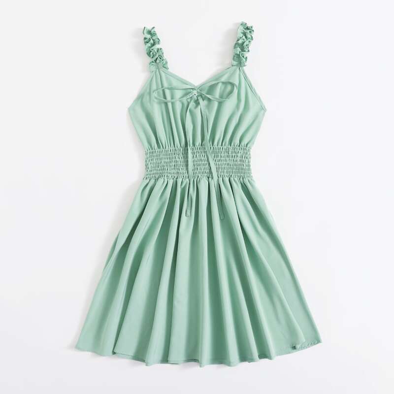 

Solid Frill Shirred Dress, Mint green