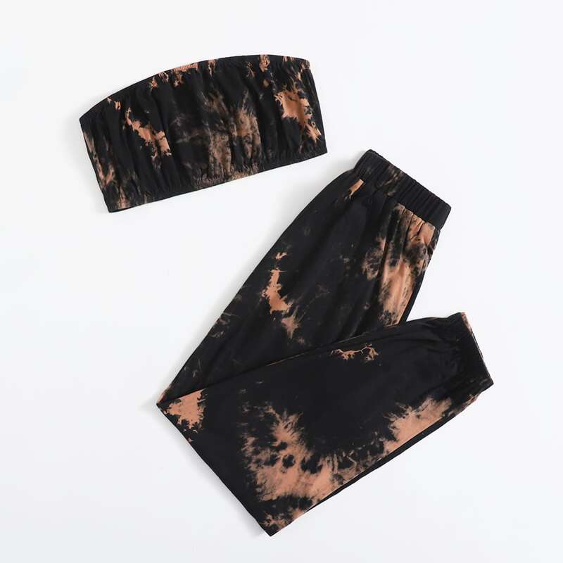

Tie Dye Crop Tube Top & Sweatpants, Multicolor