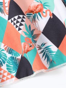 Niñas Top de tirantes de cuadros & con estampado de flamenco bajo con fruncido - Multicolor - Ver 5