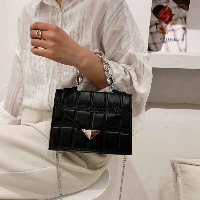 

Croc Embossed Chain Satchel Bag, Black