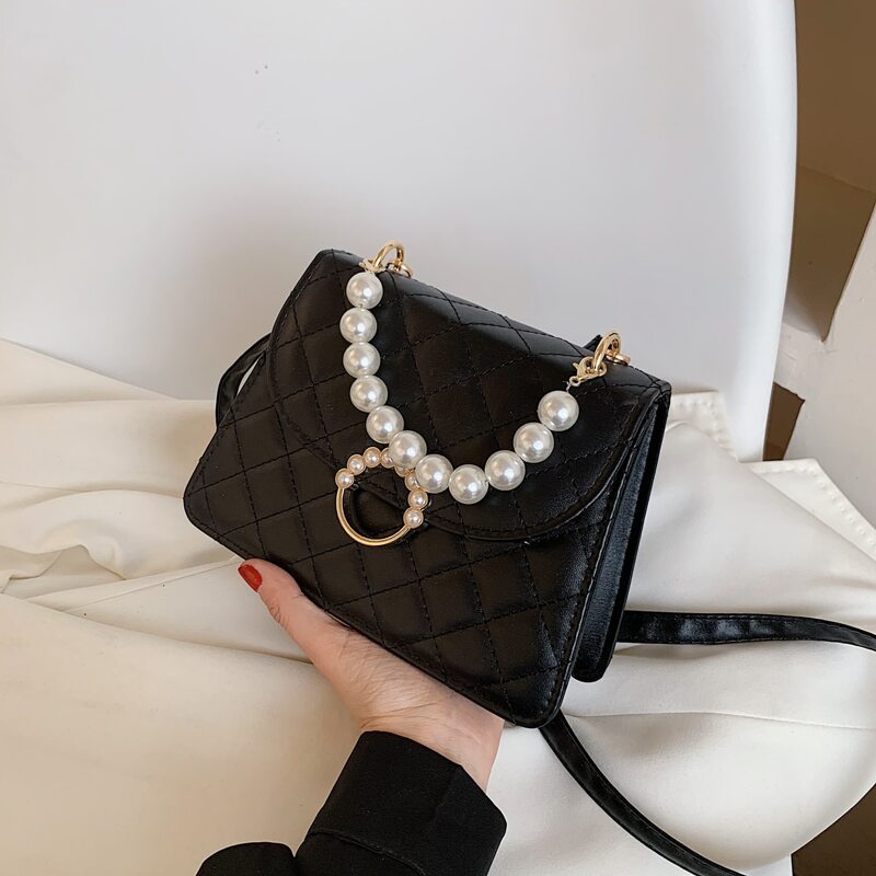 

Faux Pearl Decor Satchel Bag, Black