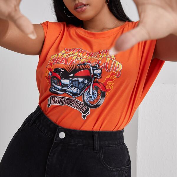 

Plus Letter Graphic Shoulder Pad Tee, Orange