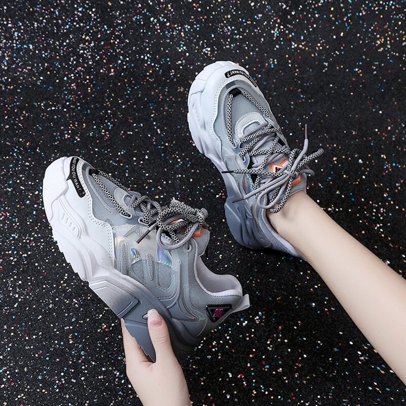 

Lace-up Front Chunky Sneakers, Grey