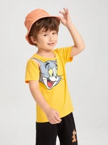 TOM & JERRY X SHEIN Young Boy Cartoon Graphic Tee With Track Shorts - Multicolor - View 5
