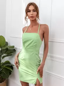 SHEIN BAE Lace Up Backless Split Hem Cami Dress
