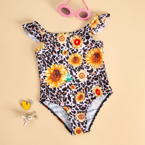 

Toddler Girls Sunflower & Leopard Ruffle One Piece Swimsuit, Multicolor