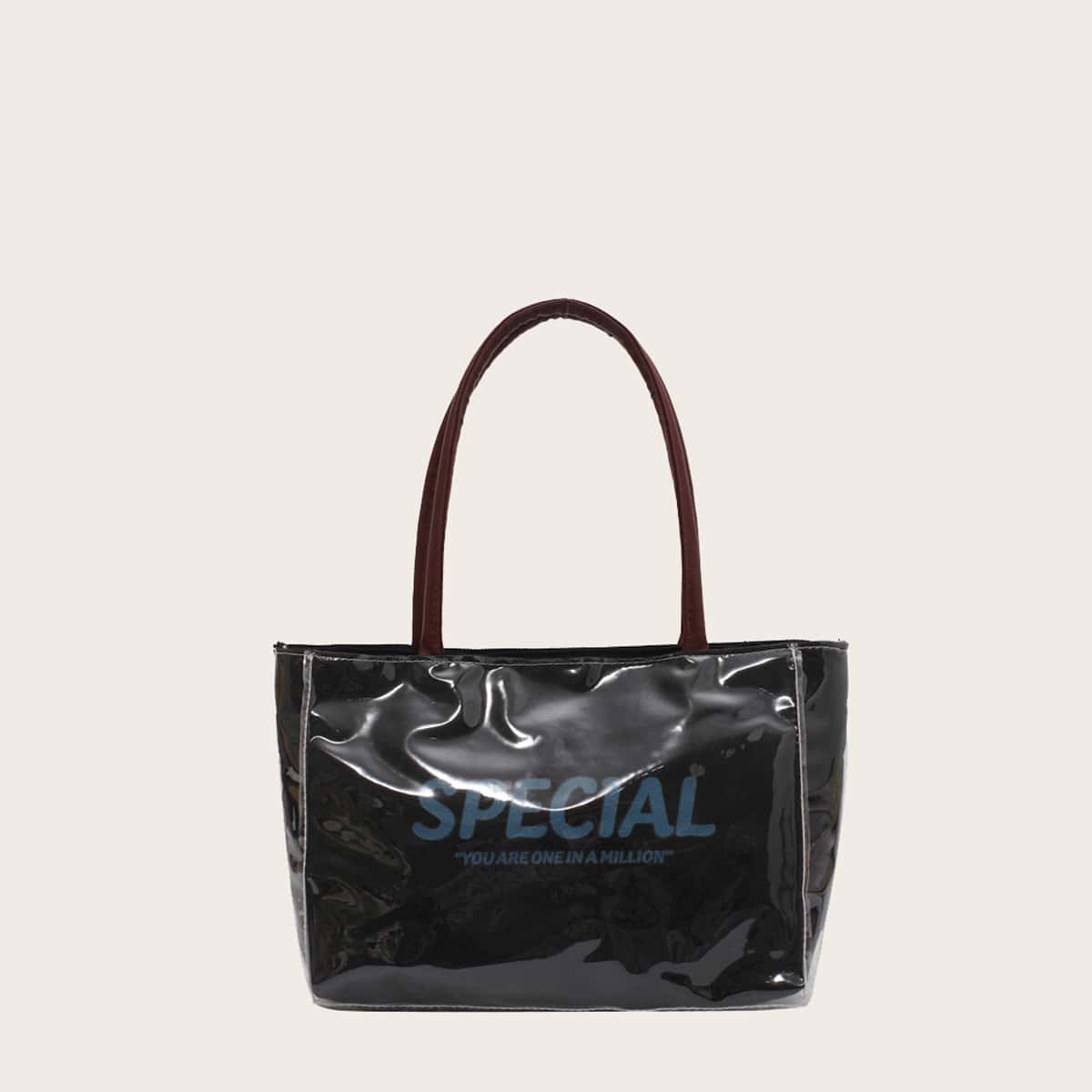 

Slogan Graphic Tote Bag, Black
