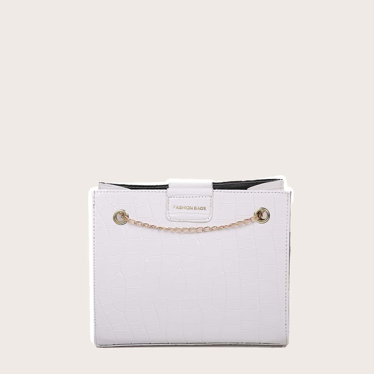 

Croc Embossed Shoulder Tote Bag, White