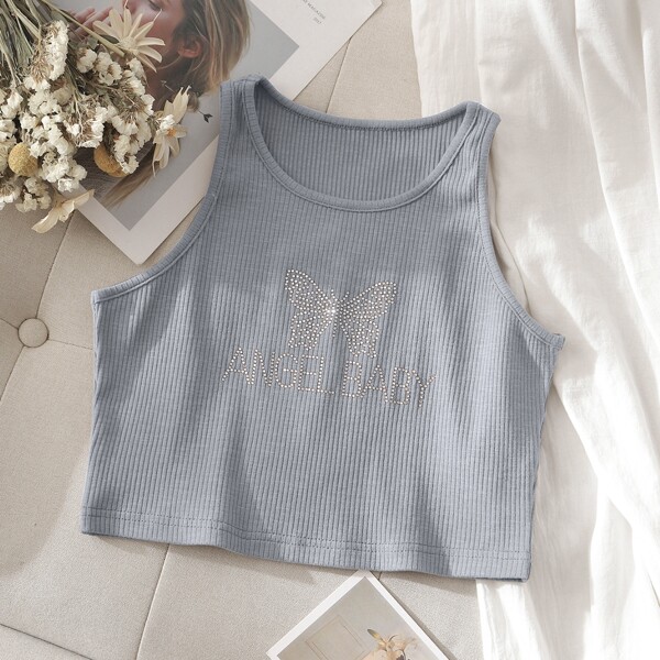 

Letter Graphic Rib-knit Tank Top, Light grey