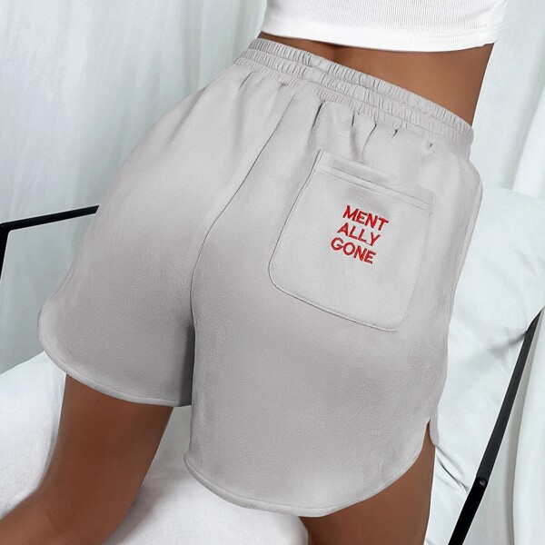 

Slogan Embroidery Detail Shorts, Light grey