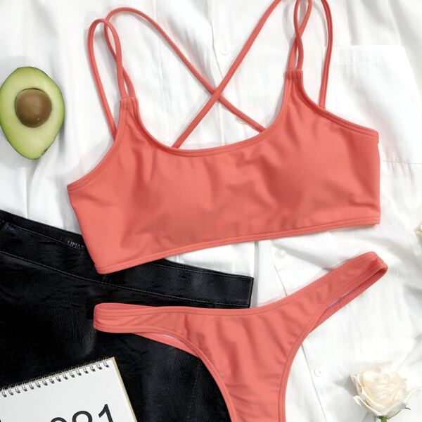 

Criss Cross Thong Bikini Swimsuit, Orange