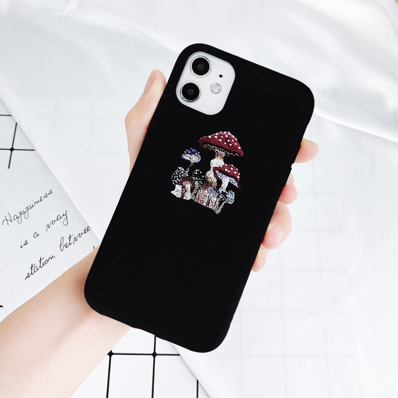 

Mushroom Print Phone Case, Black