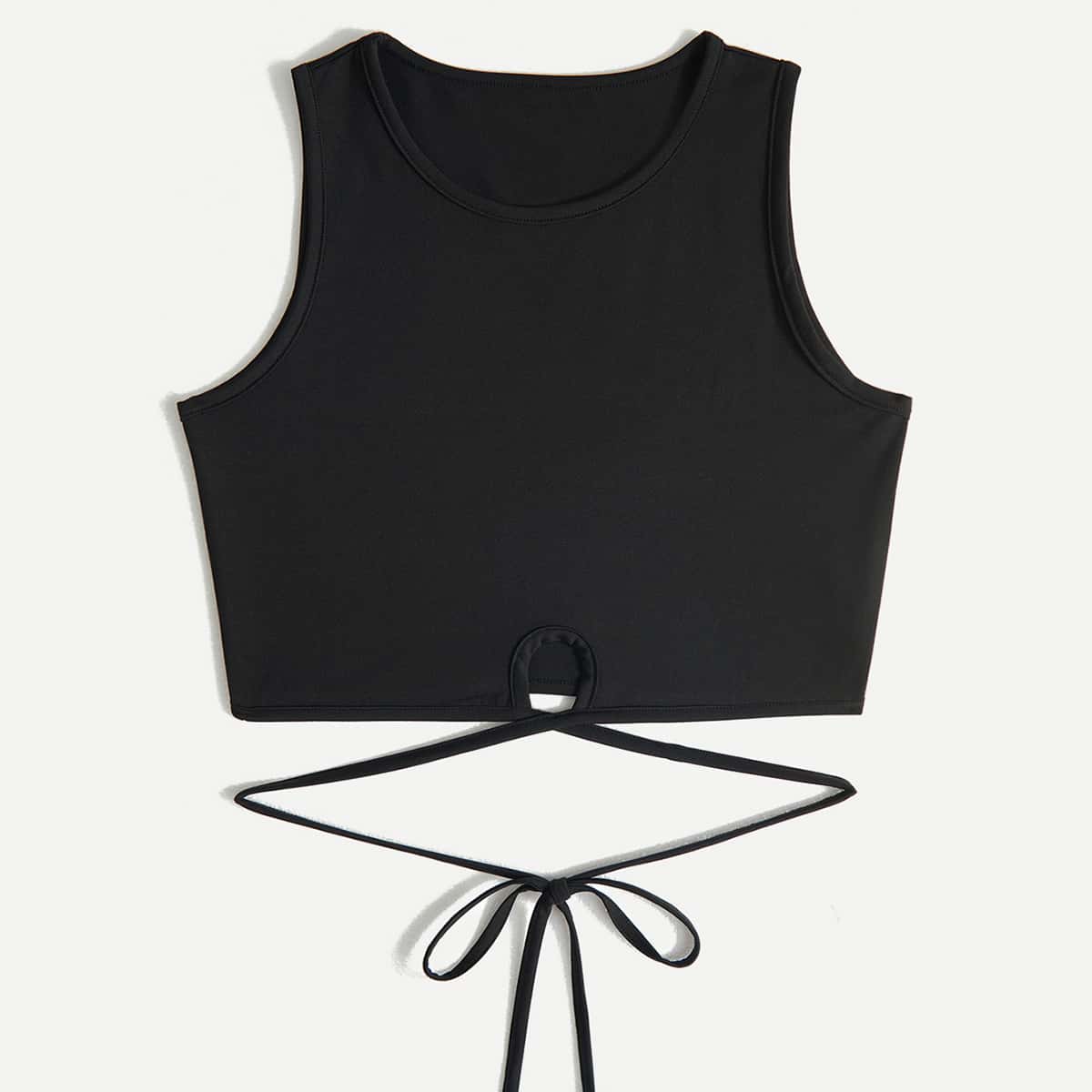 

Solid Cut Out Criss Cross Tank Top, Black
