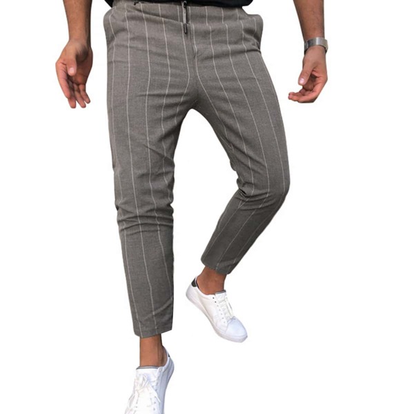 

Men Striped Drawstring Waist Pants, Grey
