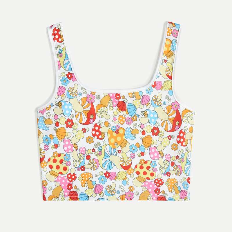 

Mushroom Graphic Crop Tank Top, Multicolor