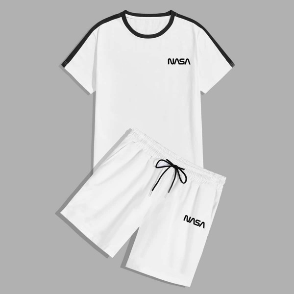 

Men Letter Graphic Tee & Track Shorts, White