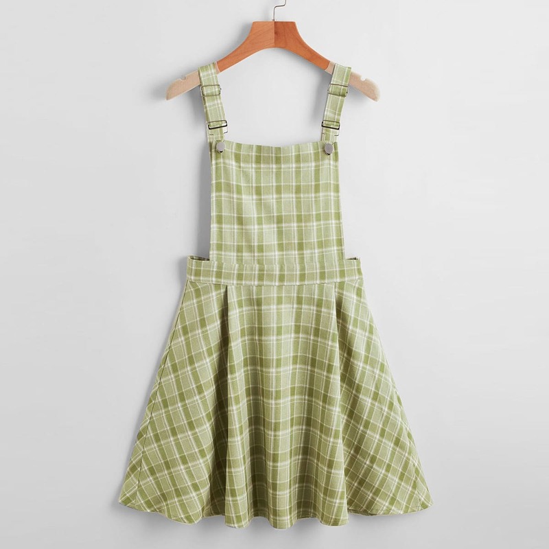 

Plaid Pinafore Dress, Lime green
