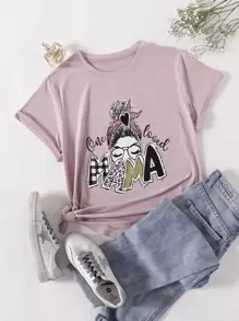 SHEIN LUNE Camiseta Gráfica De Talla Grande Con Figuras Y Letras