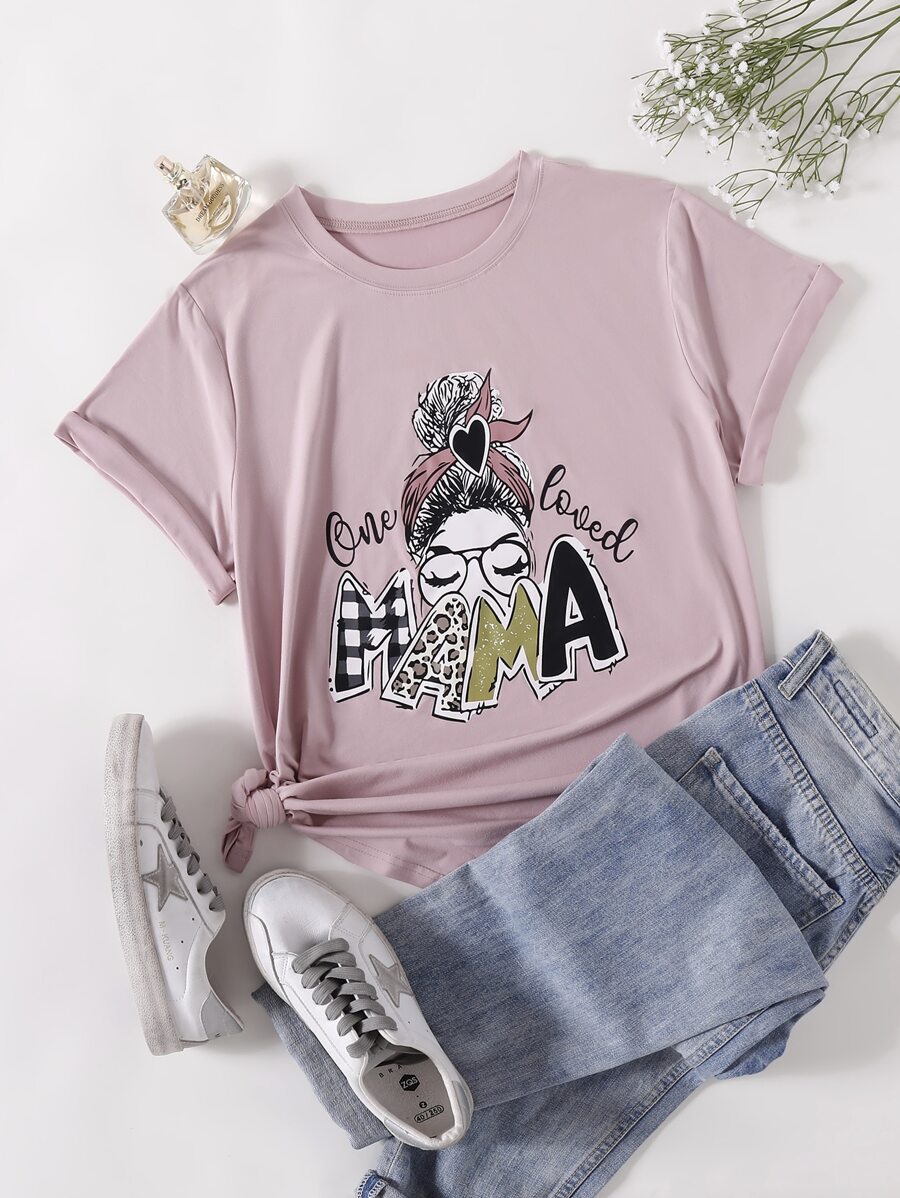 SHEIN LUNE Camiseta Gráfica De Talla Grande Con Figuras Y Letras