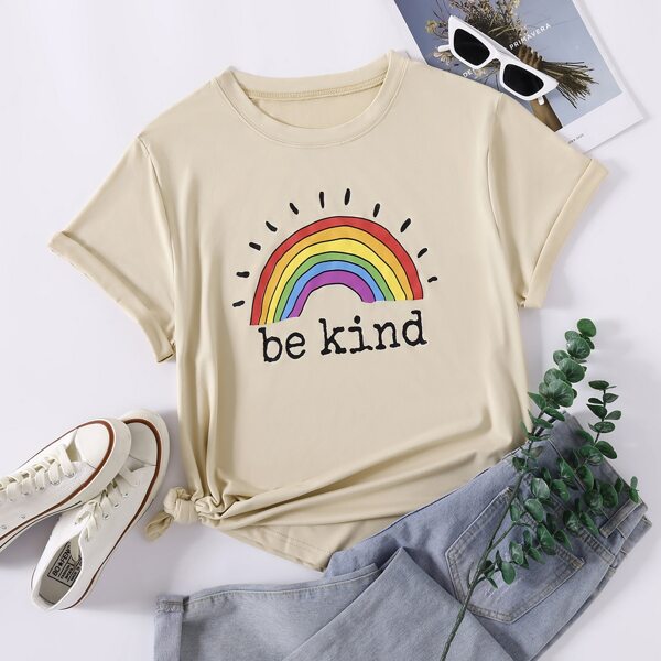 

Plus Rainbow & Slogan Graphic Tee, Khaki