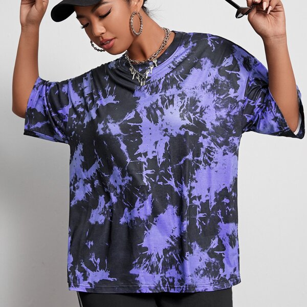 

Plus Tie Dye Drop Shoulder Tee, Multicolor