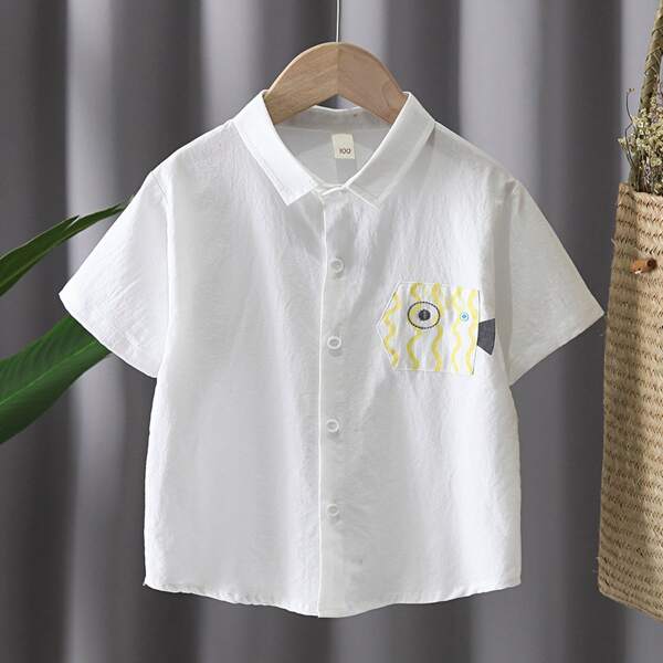 

Toddler Boys Cartoon Graphic Patched Shirt, White