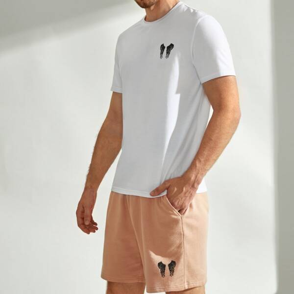 

Men Wing Print Tee & Shorts Set, Multicolor
