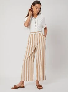 SHEIN Pantalones de pierna ancha de lino - Multicolor - Ver 4