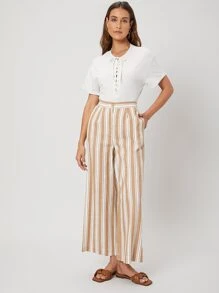 SHEIN Pantalones de pierna ancha de lino - Multicolor - Ver 5