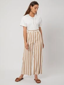 SHEIN Pantalones de pierna ancha de lino - Multicolor - Ver 6