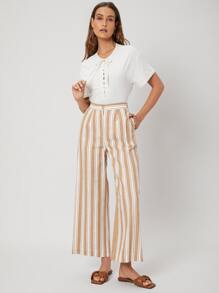 SHEIN Pantalones de pierna ancha de lino - Multicolor - Ver 8