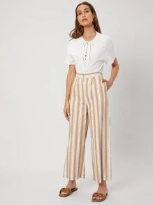 SHEIN Pantalones de pierna ancha de lino - Multicolor - Ver 9