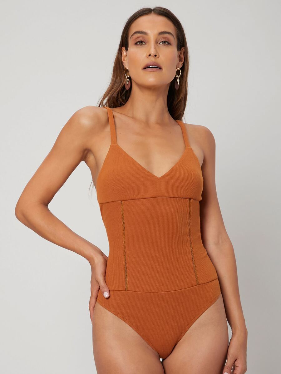 SHEIN Privé Body de tirantes delgado - Naranja - Ver 1