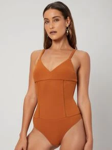 SHEIN Privé Body de tirantes delgado - Naranja - Ver 9