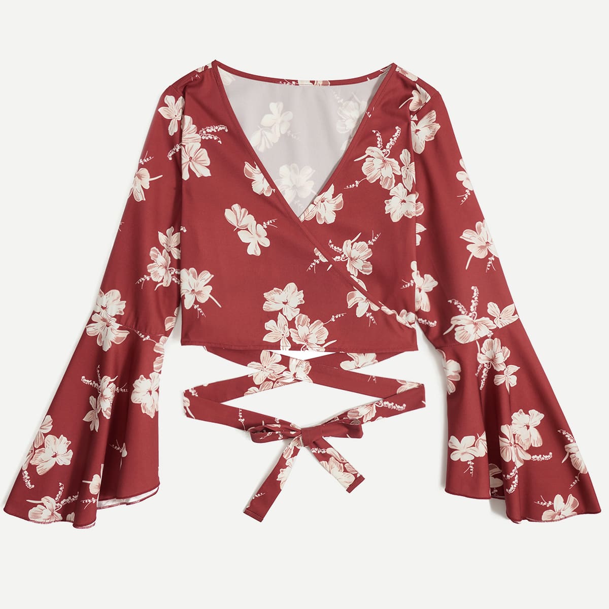 

Ditsy Floral Wrap Crop Top, Burgundy