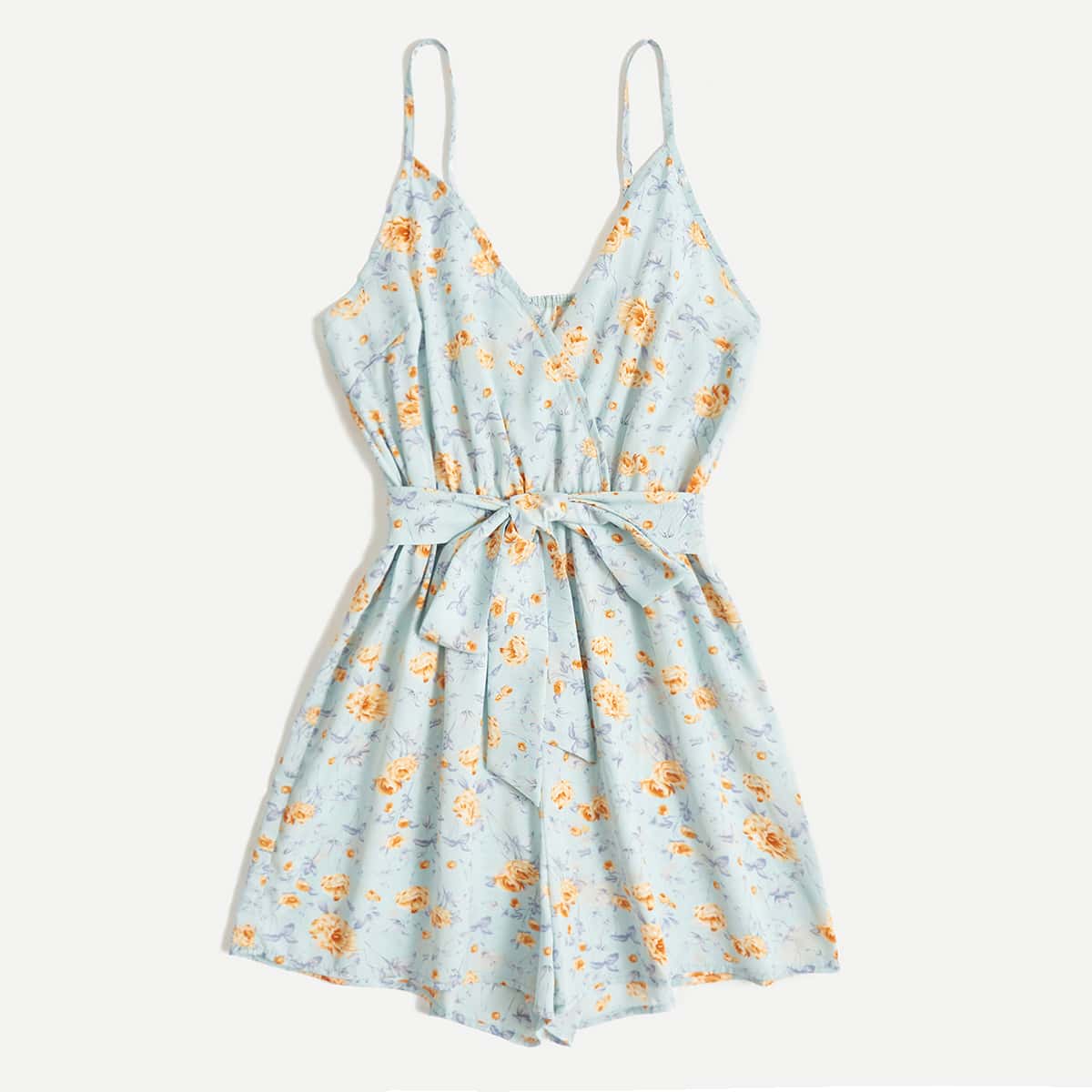 

Ditsy Floral Belted Cami Romper, Multicolor