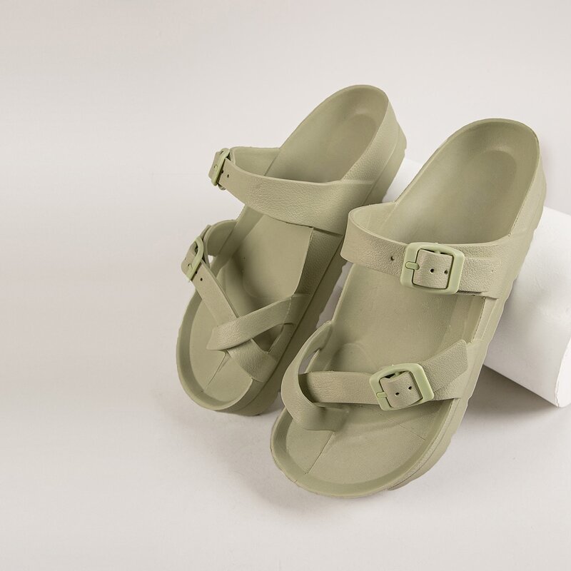 

Dual Buckle Lug Platform Sandals, Green