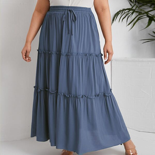 

Plus Drawstring Waist Frill Trim Skirt, Navy blue