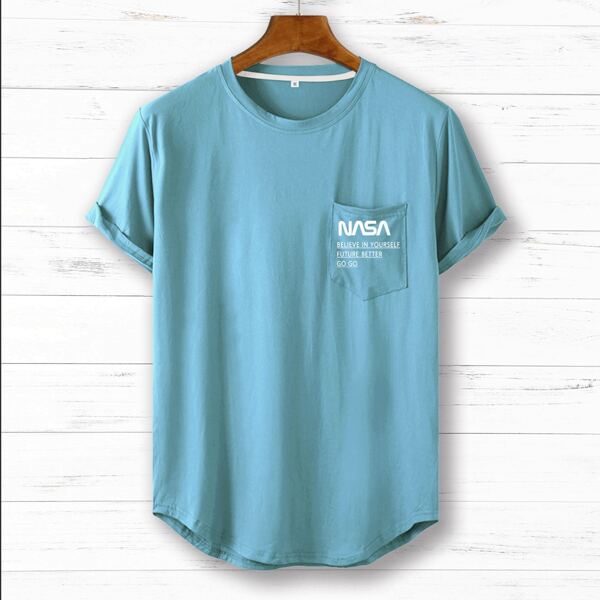 

Men Slogan Graphic Crew Neck Tee, Cadet blue