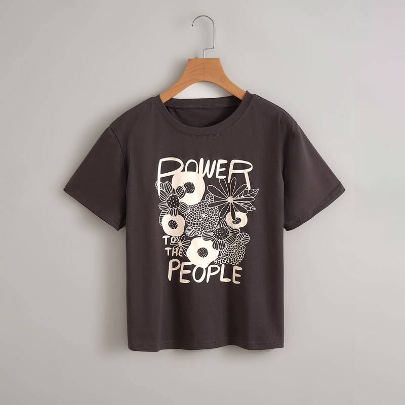

Letter Floral Graphic Tee, Dark grey
