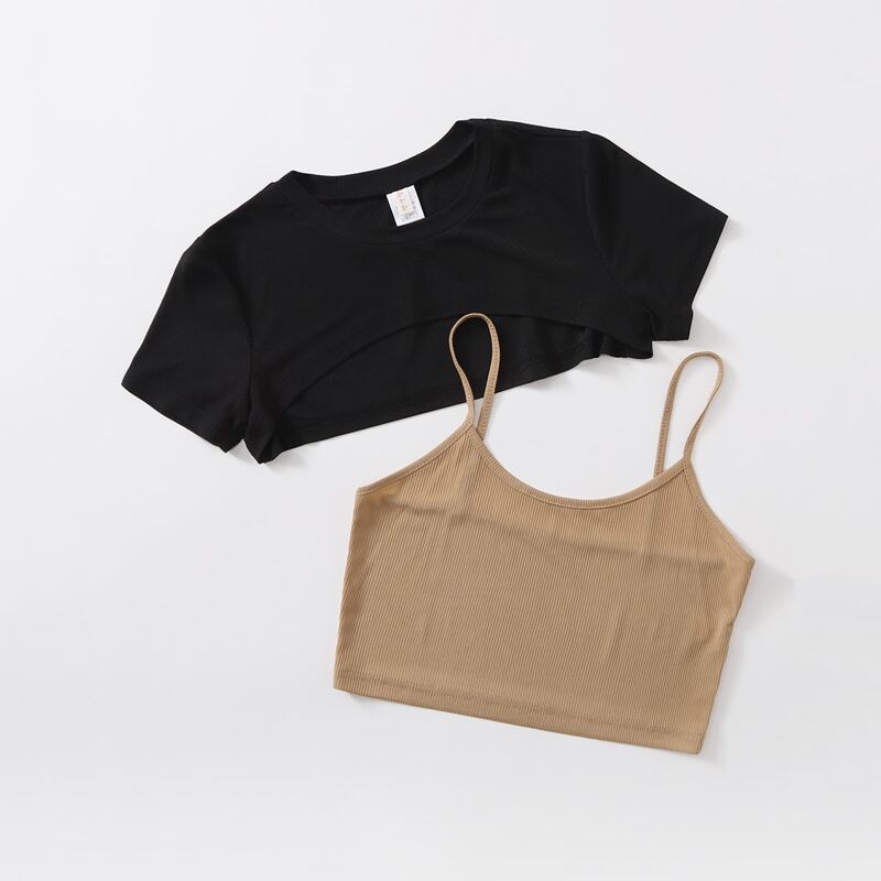 

Solid Super Crop Ribbed Tee & Cami, Multicolor