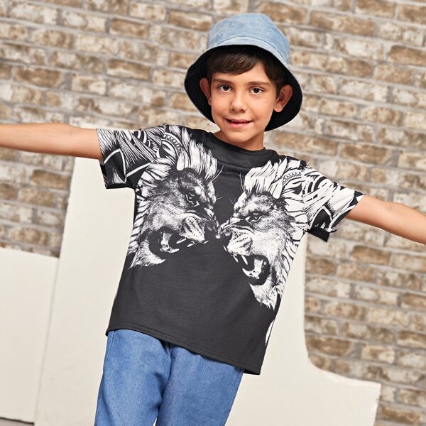 

Boys Lion Print Tee, Black