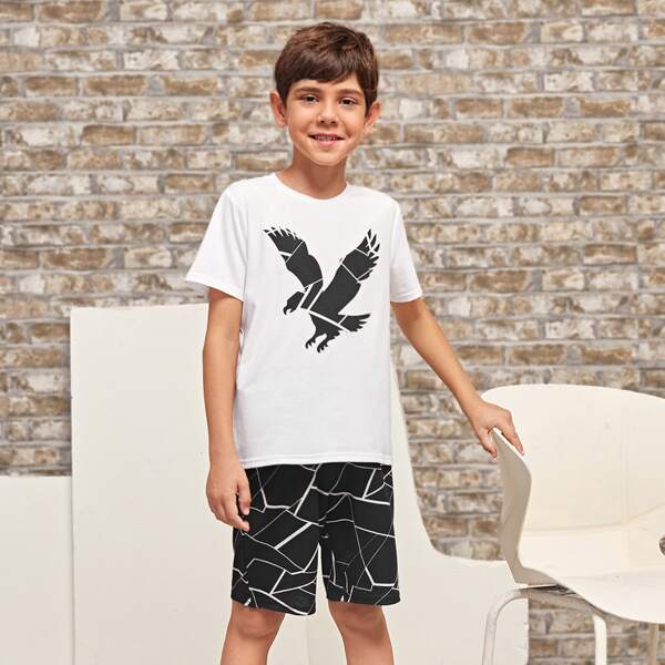 

для мальчиков с принтом орла Футболка & Шорты Набор, Черный и белый