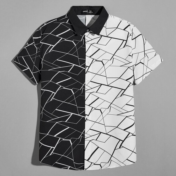 

Men Two Tone Graphic Print Shirt, Black and white